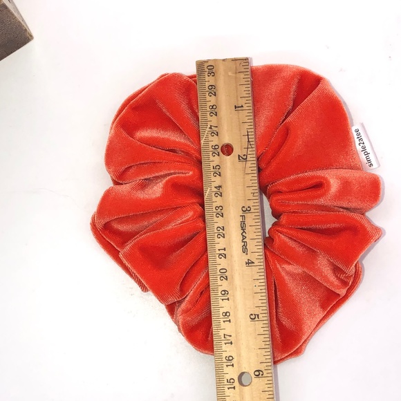 Orange Stretch Velvet Hair Scrunchie Hair Accessory - Picture 3 of 10
